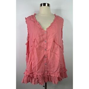 April Cornell Ruffle Sleeveless V-Neck Button Down Blouse